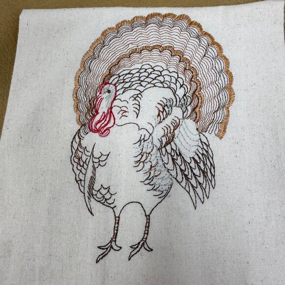 Thanksgiving Fall Embroidered Kitchen Towels Turkey Pumpkin Bon Ton Cotton - Picture 2 of 8